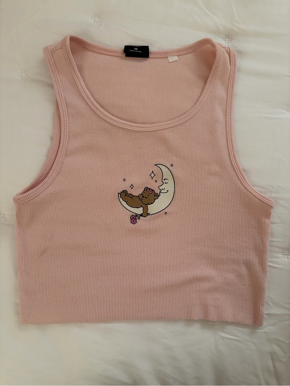 PacSun Pink Ribbed Crop Tank with Moon & Bear Motif